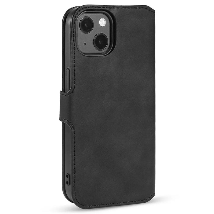 DG.MING For iPhone 14 6.1 inch Retro Style Magnetic Closure Shockproof PU Leather Wallet Phone Case with Stand - Black - 7