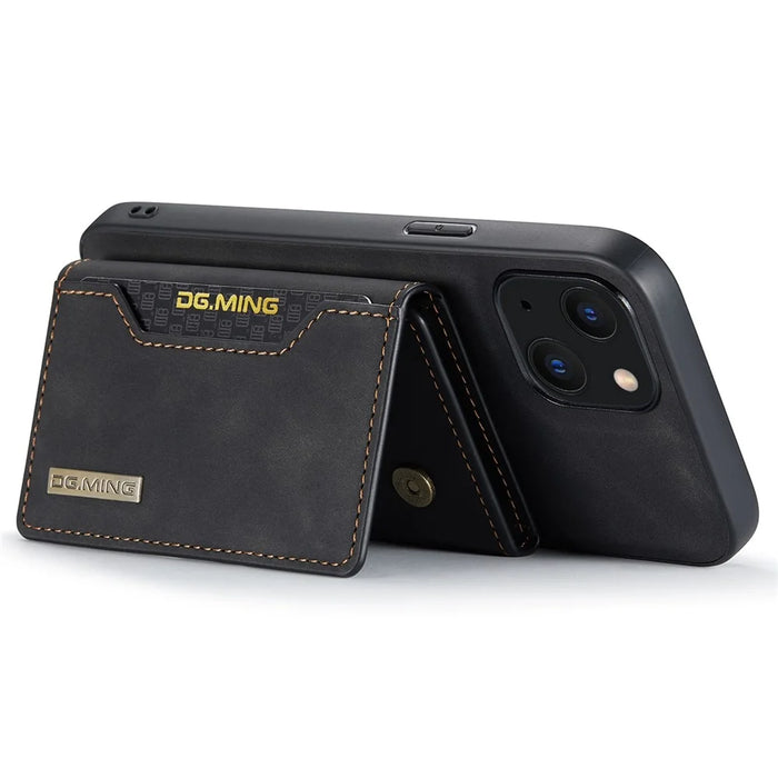 DG.MING M2 Series for iPhone 14 6.1 inch Shockproof Anti-fall Magnetic Absorption Kickstand Design Phone Case with Detachable Wallet - Black - 4