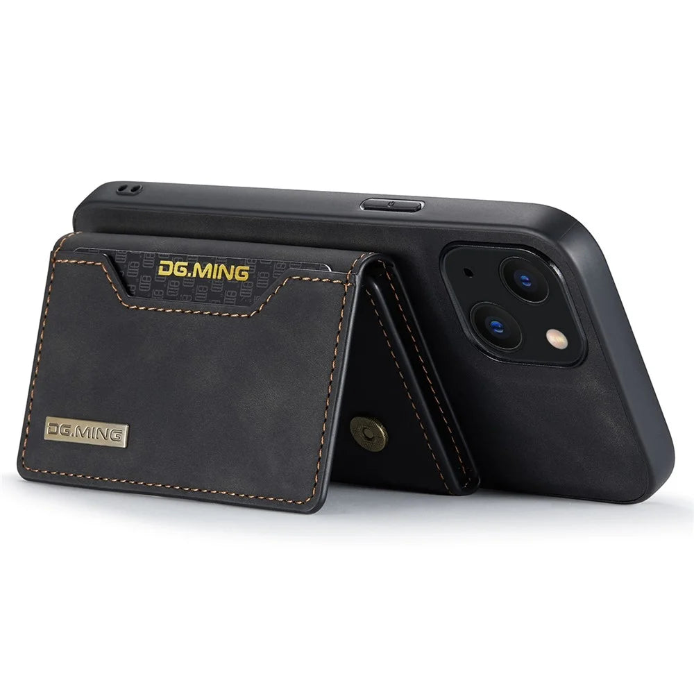 DG.MING M2 Series for iPhone 14 Plus 6.7 inch Anti-drop Full Protection Magnetic Absorption Kickstand Design Cell Phone Case Cover with Detachable Wallet - Black - 4