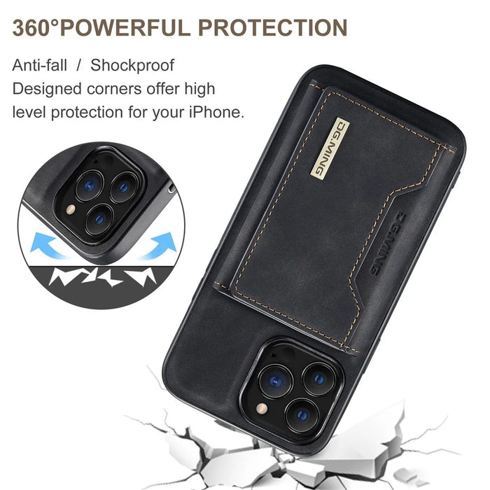 DG.MING M2 Series for iPhone 14 Pro Max 6.7 inch Magnetic Absorption Wear-resistant Protective Phone Case with Detachable Wallet / Kickstand - Black - 7