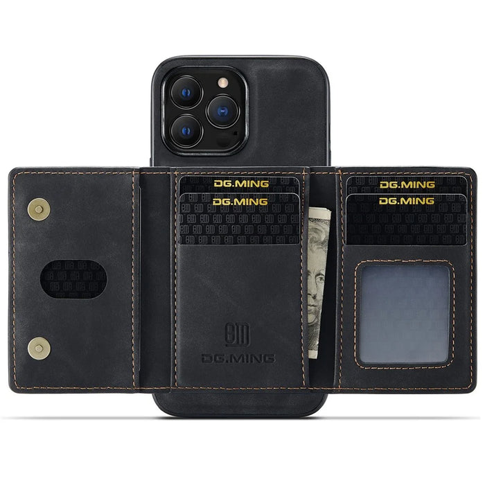 DG.MING M2 Series for iPhone 14 Pro 6.1 inch Scratch-resistant Magnetic Absorption Kickstand Design Mobile Phone Case Cover with Detachable Wallet - Black - 2