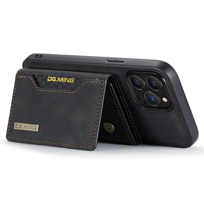 DG.MING M2 Series for iPhone 14 Pro 6.1 inch Scratch-resistant Magnetic Absorption Kickstand Design Mobile Phone Case Cover with Detachable Wallet - Black - 4