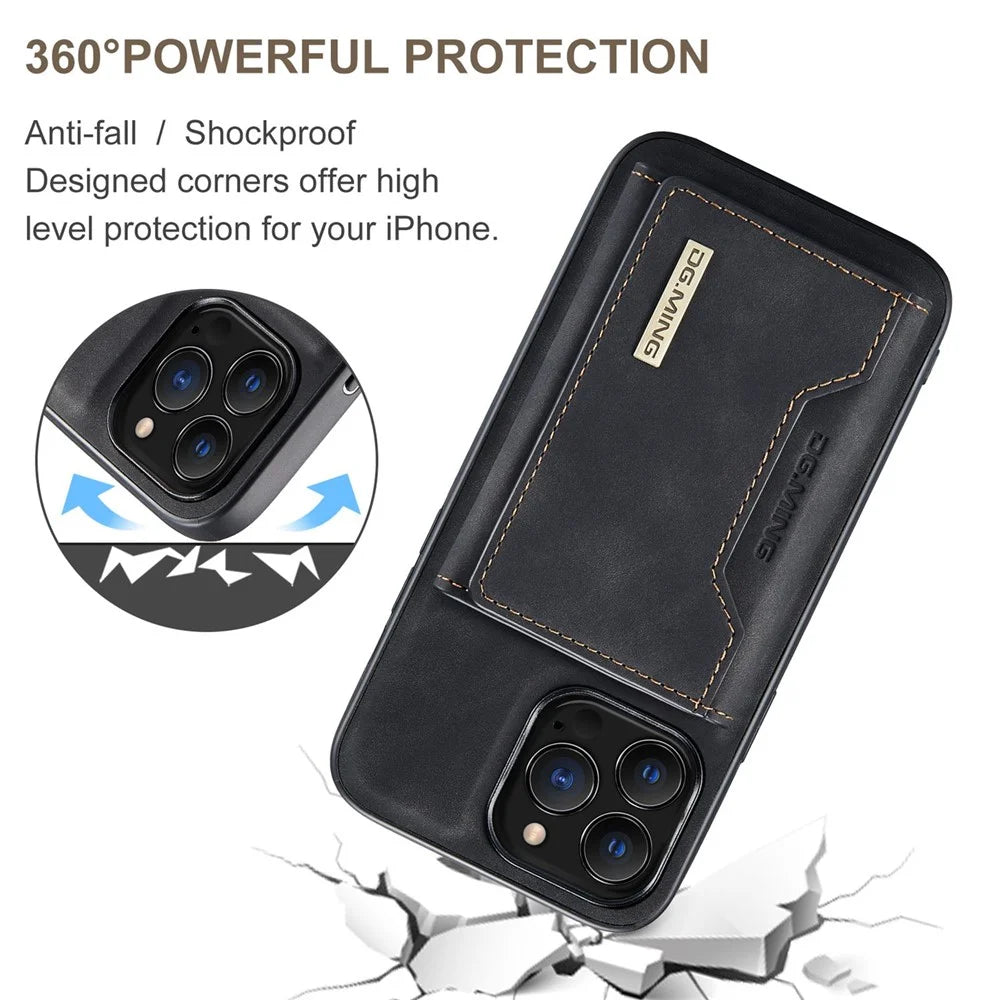 DG.MING M2 Series for iPhone 14 Pro 6.1 inch Scratch-resistant Magnetic Absorption Kickstand Design Mobile Phone Case Cover with Detachable Wallet - Black - 7