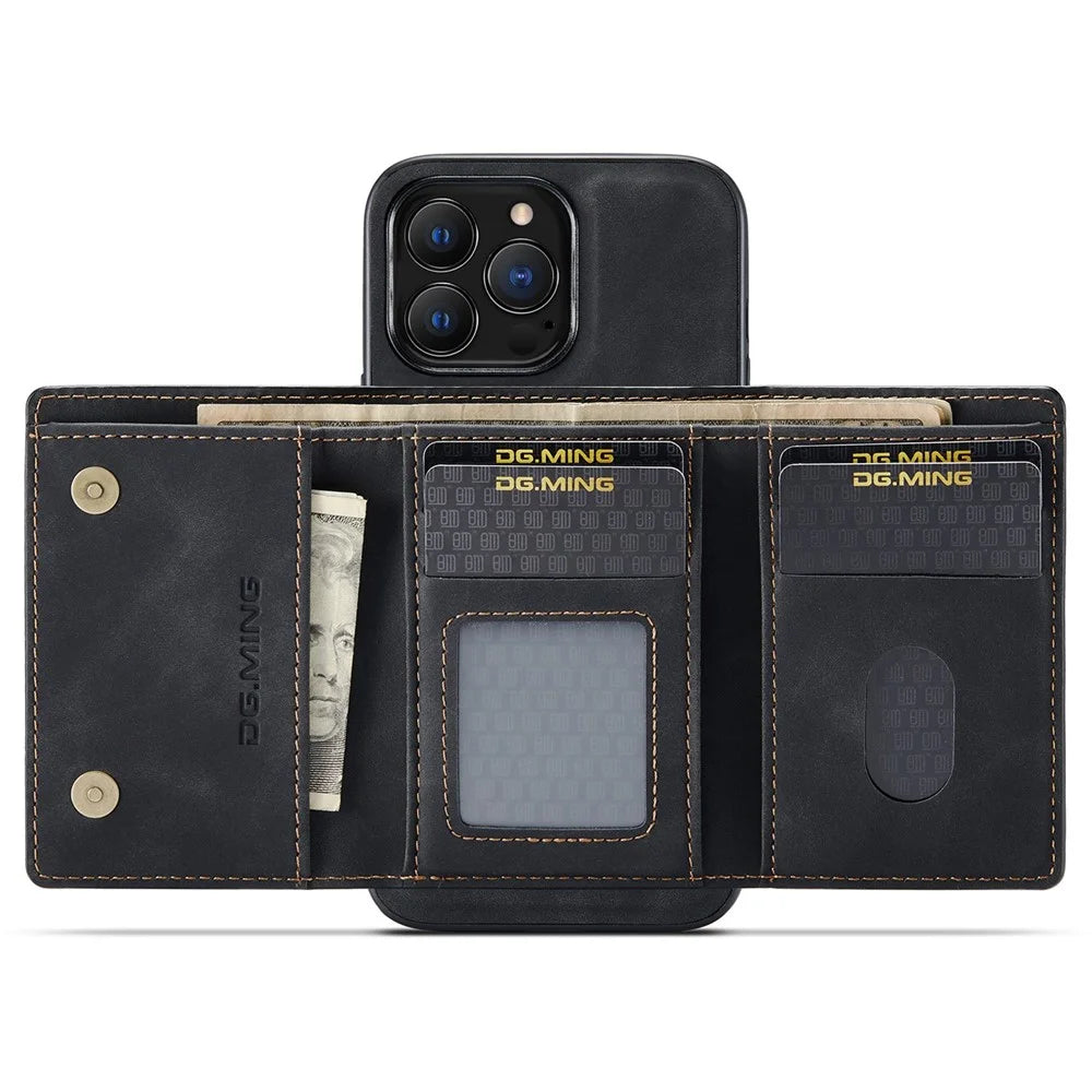 DG.MING M1 Series For iPhone 14 Pro Max 6.7 inch Anti-drop Detachable Magnetic 2-in-1 Wallet PC+TPU+PU Leather Wear-resistant Phone Case - Black - 2