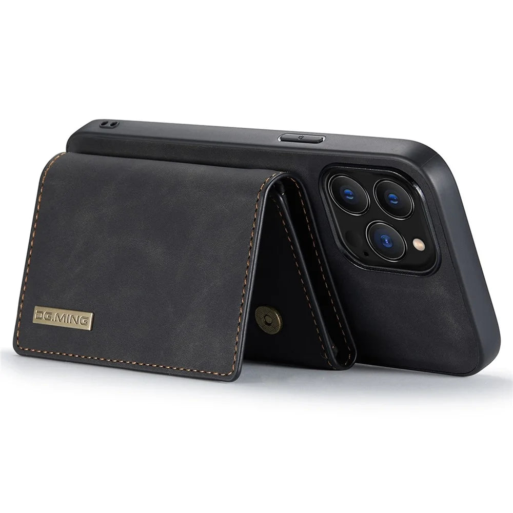 DG.MING M1 Series For iPhone 14 Pro Max 6.7 inch Anti-drop Detachable Magnetic 2-in-1 Wallet PC+TPU+PU Leather Wear-resistant Phone Case - Black - 4