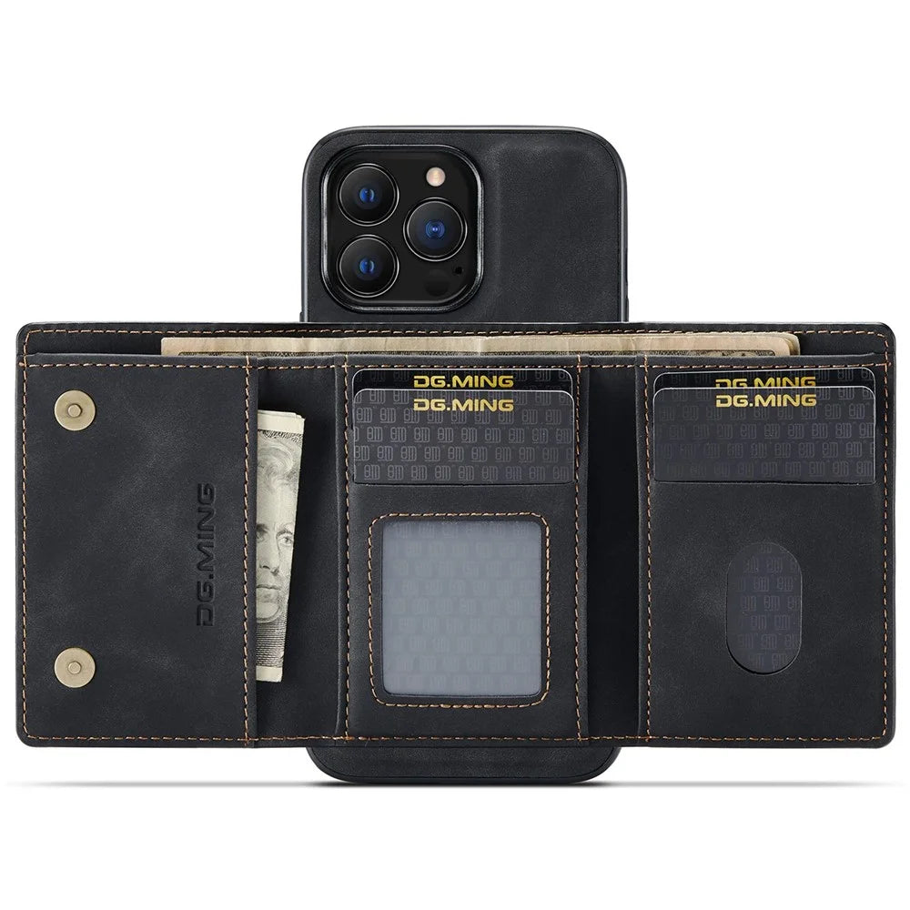 DG.MING M1 Series For iPhone 14 Pro 6.1 inch Anti-fall Anti-wear Detachable Magnetic 2-in-1 Wallet Phone Case PC+TPU+PU Leather Shell - Black - 2