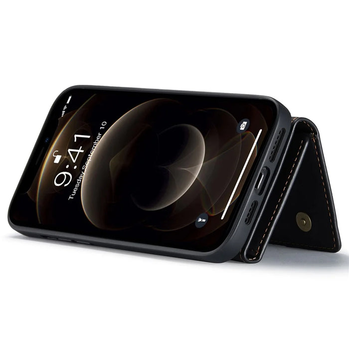 DG.MING M1 Series For iPhone 14 6.1 inch Detachable Magnetic 2-in-1 Wallet Phone Case PC+TPU+PU Leather Well-protected Anti-scratch Cover - Black - 3