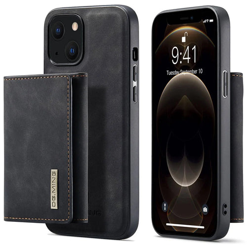 DG.MING M1 Series For iPhone 14 Plus 6.7 inch Detachable Magnetic 2-in-1 Wallet Anti-scratch Phone Case PC+TPU+PU Leather Protector - Black - 1