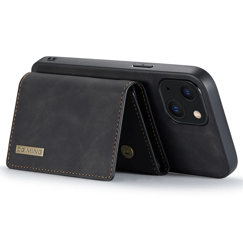 DG.MING M1 Series For iPhone 14 Plus 6.7 inch Detachable Magnetic 2-in-1 Wallet Anti-scratch Phone Case PC+TPU+PU Leather Protector - Black - 4