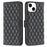BINFEN COLOR For iPhone 14 6.1 inch BF Style-14 Matte PU Leather Imprinted Rhombus Pattern Case Stand Wallet Cover - Black - 1