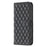 BINFEN COLOR For iPhone 14 6.1 inch BF Style-14 Matte PU Leather Imprinted Rhombus Pattern Case Stand Wallet Cover - Black - 6