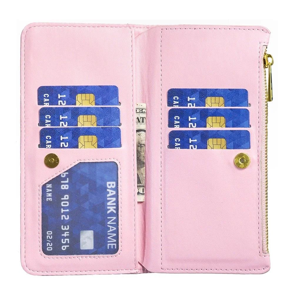BINFEN COLOR BF Style-15 for Samsung Galaxy A23 5G (Global Version) / 4G / M23 5G Imprinted Rhombus Pattern Shockproof Phone Case with Zipper Pocket - Pink - 4