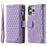 For iPhone 13 Pro 6.1 inch 005 Wallet Design Folio Flip Magnetic Phone Cover Rhombus Grid Texture PU Leather Zipper Pocket Stand Case - Purple - 1