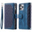 For iPhone 13 Pro Max 6.7 inch 005 Leather Cell Phone Case Bag Rhombus Grid Textured Zipper Pocket Stand Wallet Phone Shell with Strap - Blue - 1