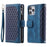005 Rhombus Grid Textured PU Leather Phone Case for iPhone 14 Plus 6.7 inch, Zipper Pocket Stand Wallet Cover with Strap - Blue - 1
