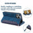 005 Rhombus Grid Textured PU Leather Phone Case for iPhone 14 Plus 6.7 inch, Zipper Pocket Stand Wallet Cover with Strap - Blue - 4