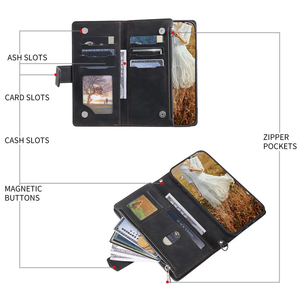 005 Style Phone Protective Cover for Samsung Galaxy A53 5G, Rhombus Texture PU Leather Zipper Pocket Stand Wallet Case with Wrist Strap - Black - 5