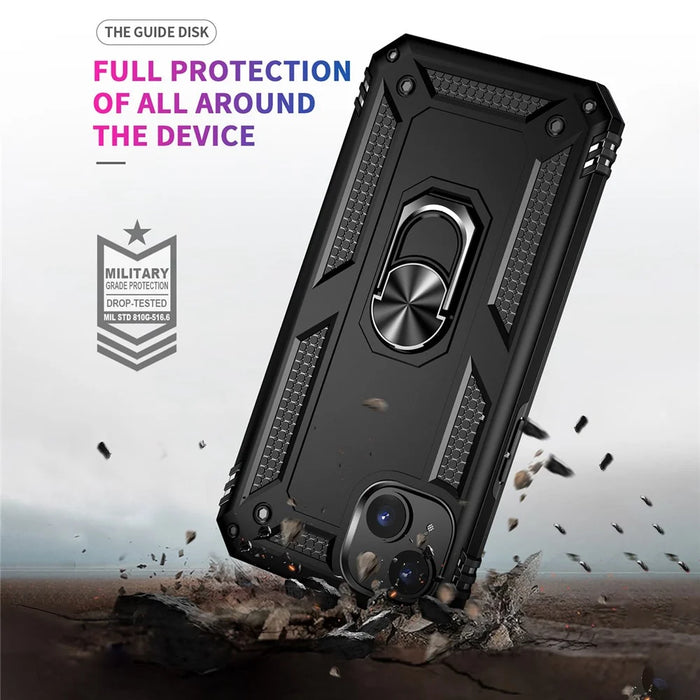 For iPhone 14 6.1 inch Military Grade Shockproof TPU + PC Kickstand Phone Case Protector with Car Mount Metal Sheet - Black - 2