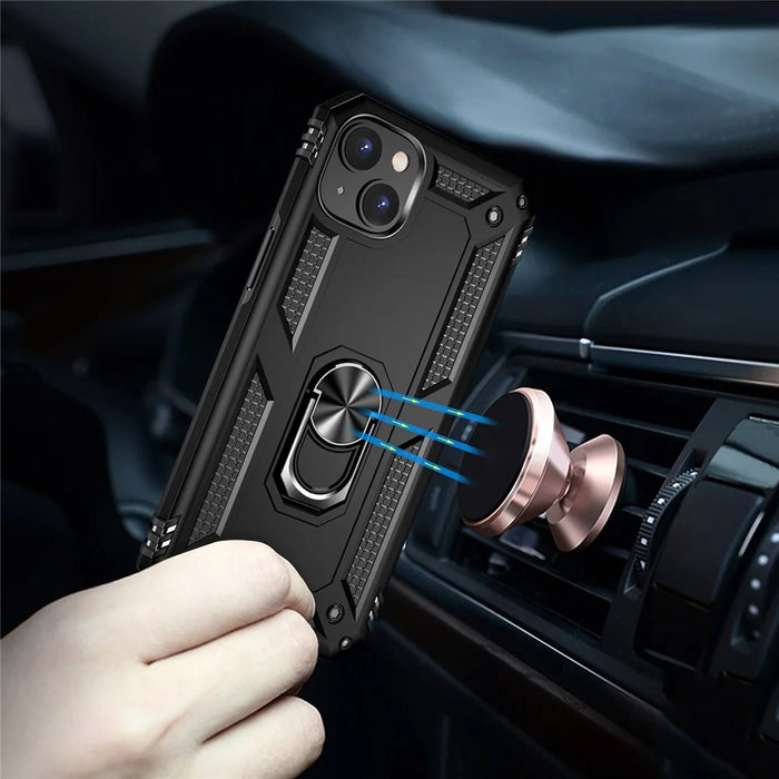For iPhone 14 6.1 inch Military Grade Shockproof TPU + PC Kickstand Phone Case Protector with Car Mount Metal Sheet - Black - 3