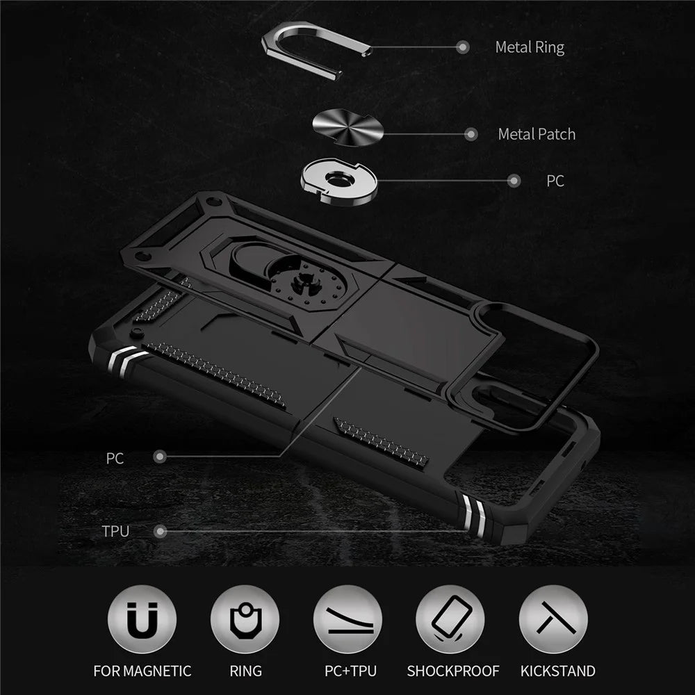 For Samsung Galaxy Z Flip4 5G Military Grade Protection Phone Case TPU + PC Kickstand Cover with Built-in Metal Sheet - Black - 5