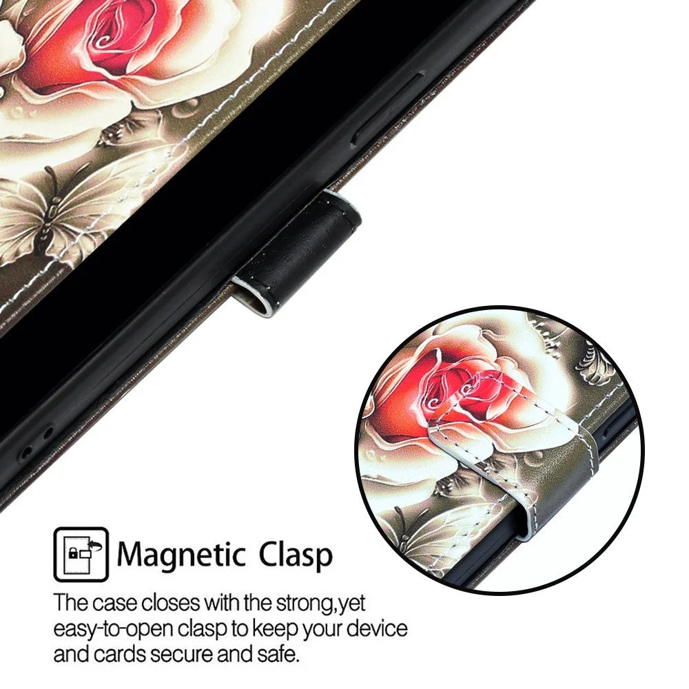 For iPhone 14 Pro Leather Case with Strap and Card Holder Pattern Printing Phone Stand Cover - Mandala Flower - 7