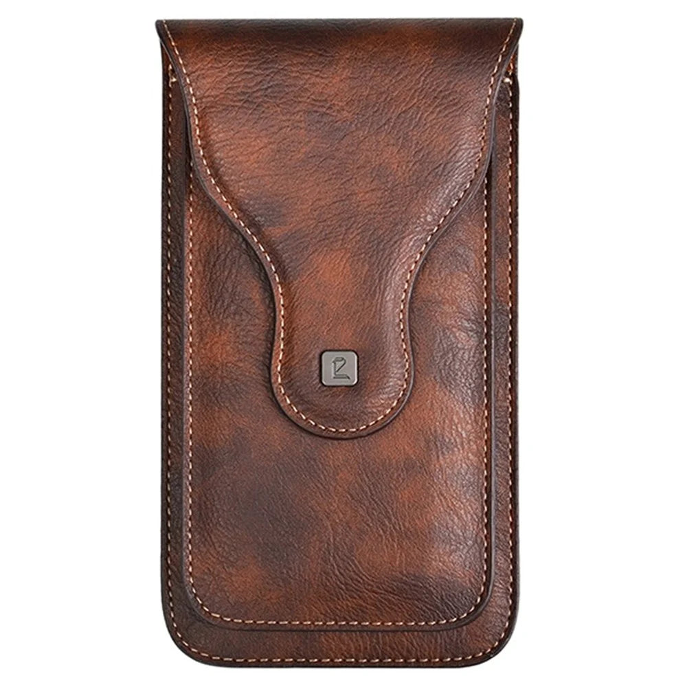 Vertical PU Leather Waist Pouch for 6.5-inch Cell Phones Dual Layer Belt Phone Bag with Hook - Brown - 1