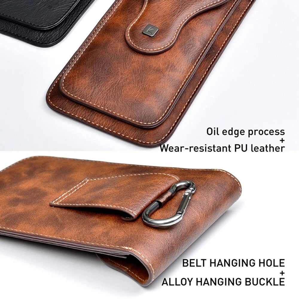 Vertical PU Leather Waist Pouch for 6.5-inch Cell Phones Dual Layer Belt Phone Bag with Hook - Brown - 2
