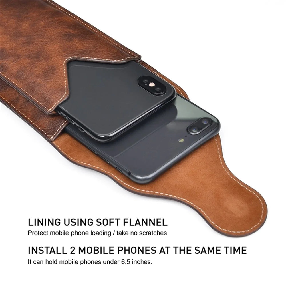 Vertical PU Leather Waist Pouch for 6.5-inch Cell Phones Dual Layer Belt Phone Bag with Hook - Brown - 3