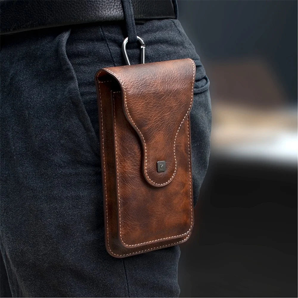 Vertical PU Leather Waist Pouch for 6.5-inch Cell Phones Dual Layer Belt Phone Bag with Hook - Brown - 5