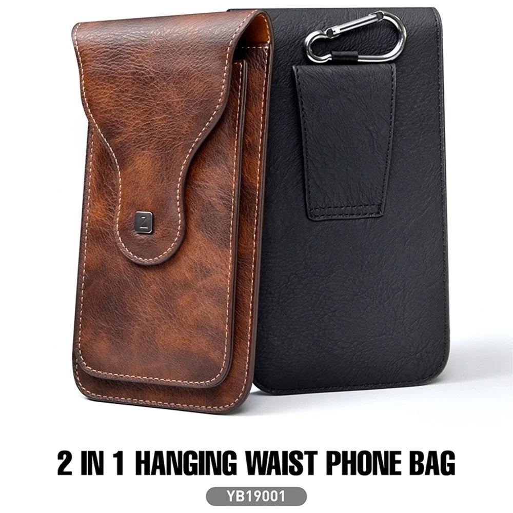 Vertical PU Leather Waist Pouch for 6.5-inch Cell Phones Dual Layer Belt Phone Bag with Hook - Brown - 7