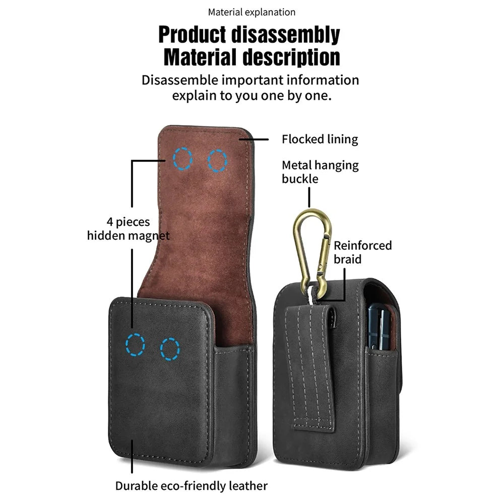 PULOKA for Samsung Galaxy Z Flip5 5G / Flip4 5G / Flip3 5G Portable Waist Bag Vertical Scratch Resistant PU Leather Waist Pouch with Hook - Black - 2