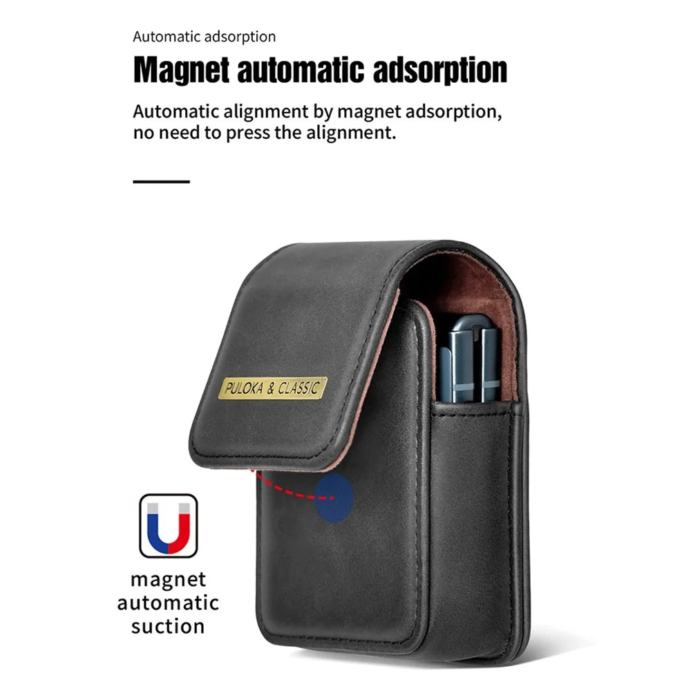 PULOKA for Samsung Galaxy Z Flip5 5G / Flip4 5G / Flip3 5G Portable Waist Bag Vertical Scratch Resistant PU Leather Waist Pouch with Hook - Black - 3