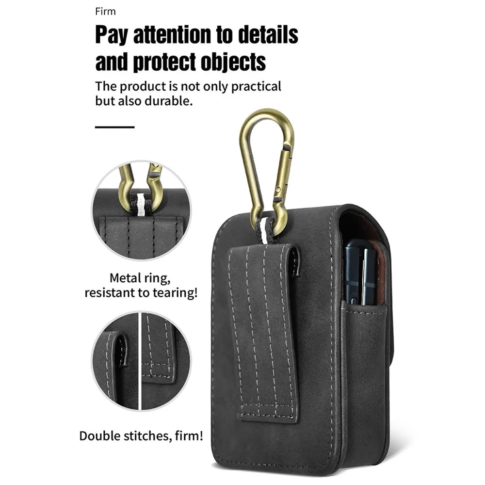 PULOKA for Samsung Galaxy Z Flip5 5G / Flip4 5G / Flip3 5G Portable Waist Bag Vertical Scratch Resistant PU Leather Waist Pouch with Hook - Black - 4