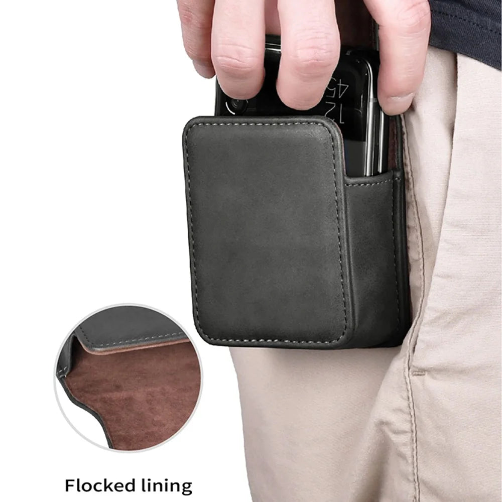 PULOKA for Samsung Galaxy Z Flip5 5G / Flip4 5G / Flip3 5G Portable Waist Bag Vertical Scratch Resistant PU Leather Waist Pouch with Hook - Black - 5