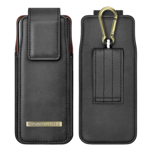 PULOKA Waist Bag for Samsung Galaxy Z Fold5 5G / Fold4 5G / Fold3 5G / Fold2 5G Vertical Phone Bag PU Leather Waist Pouch - Black - 1