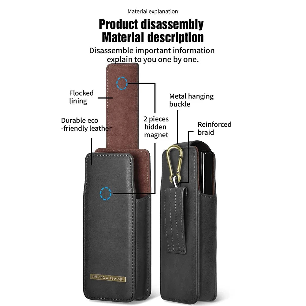 PULOKA Waist Bag for Samsung Galaxy Z Fold5 5G / Fold4 5G / Fold3 5G / Fold2 5G Vertical Phone Bag PU Leather Waist Pouch - Black - 2