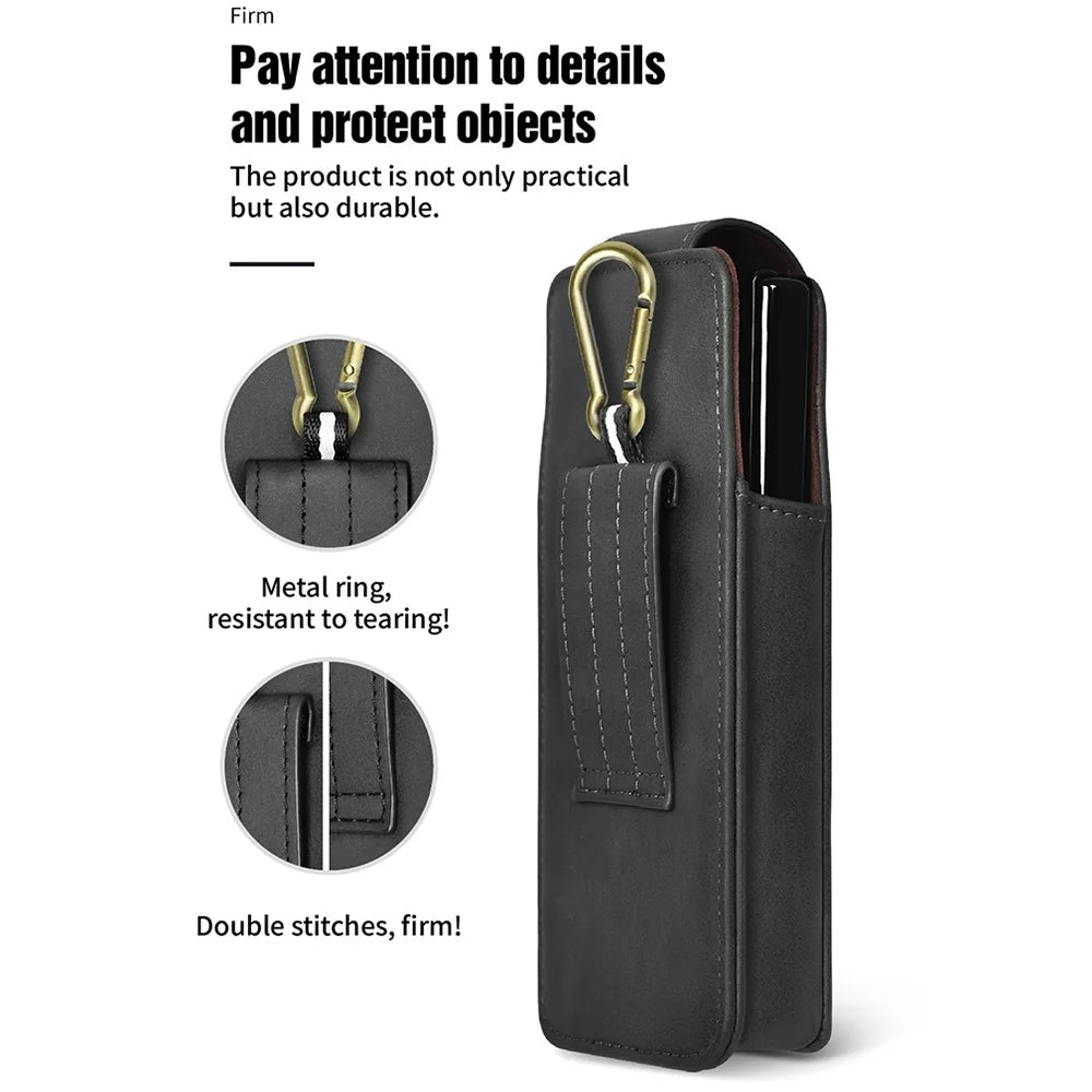 PULOKA Waist Bag for Samsung Galaxy Z Fold5 5G / Fold4 5G / Fold3 5G / Fold2 5G Vertical Phone Bag PU Leather Waist Pouch - Black - 3