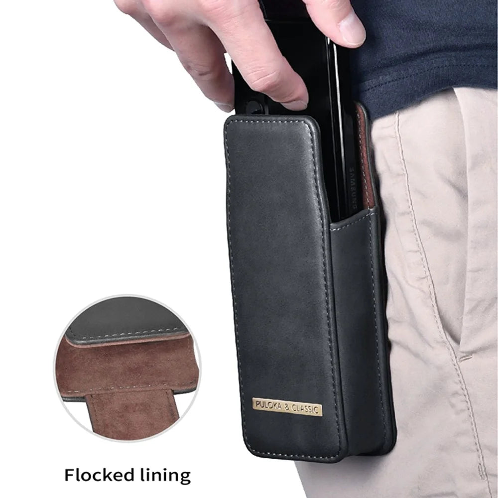 PULOKA Waist Bag for Samsung Galaxy Z Fold5 5G / Fold4 5G / Fold3 5G / Fold2 5G Vertical Phone Bag PU Leather Waist Pouch - Black - 4