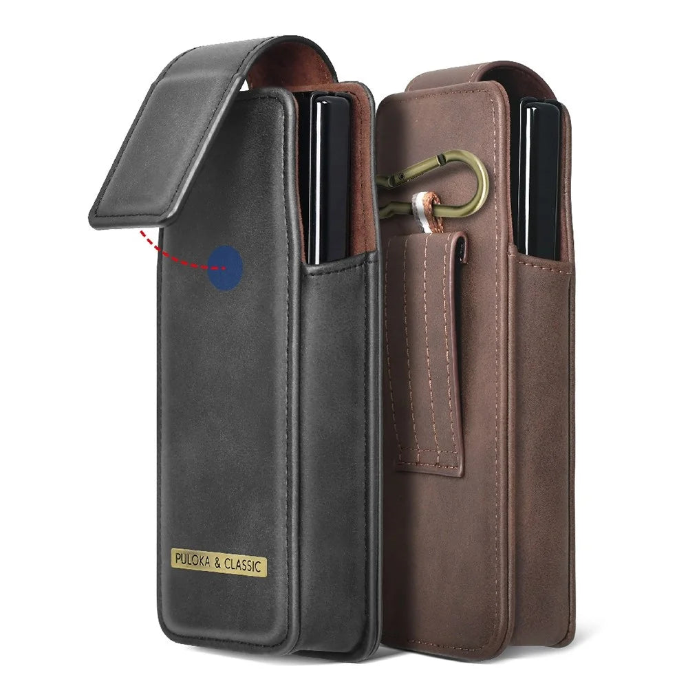 PULOKA Waist Bag for Samsung Galaxy Z Fold5 5G / Fold4 5G / Fold3 5G / Fold2 5G Vertical Phone Bag PU Leather Waist Pouch - Black - 7
