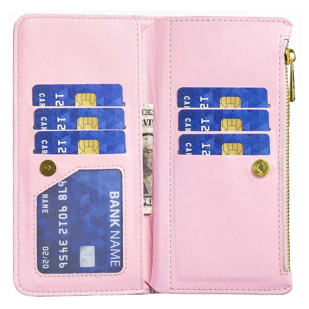 BINFEN COLOR BF Style-15 for iPhone 13 mini 5.4 inch Zipper Pocket Rhombus Pattern Imprinted Phone Case Matte PU Leather Wallet Stand Shell - Pink - 4