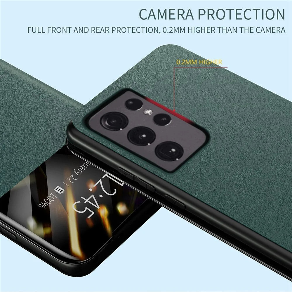 For Samsung Galaxy S21 Ultra 5G Card Holder Stand PU Leather Protective Case View Window Phone Cover - Blackish Green - 2