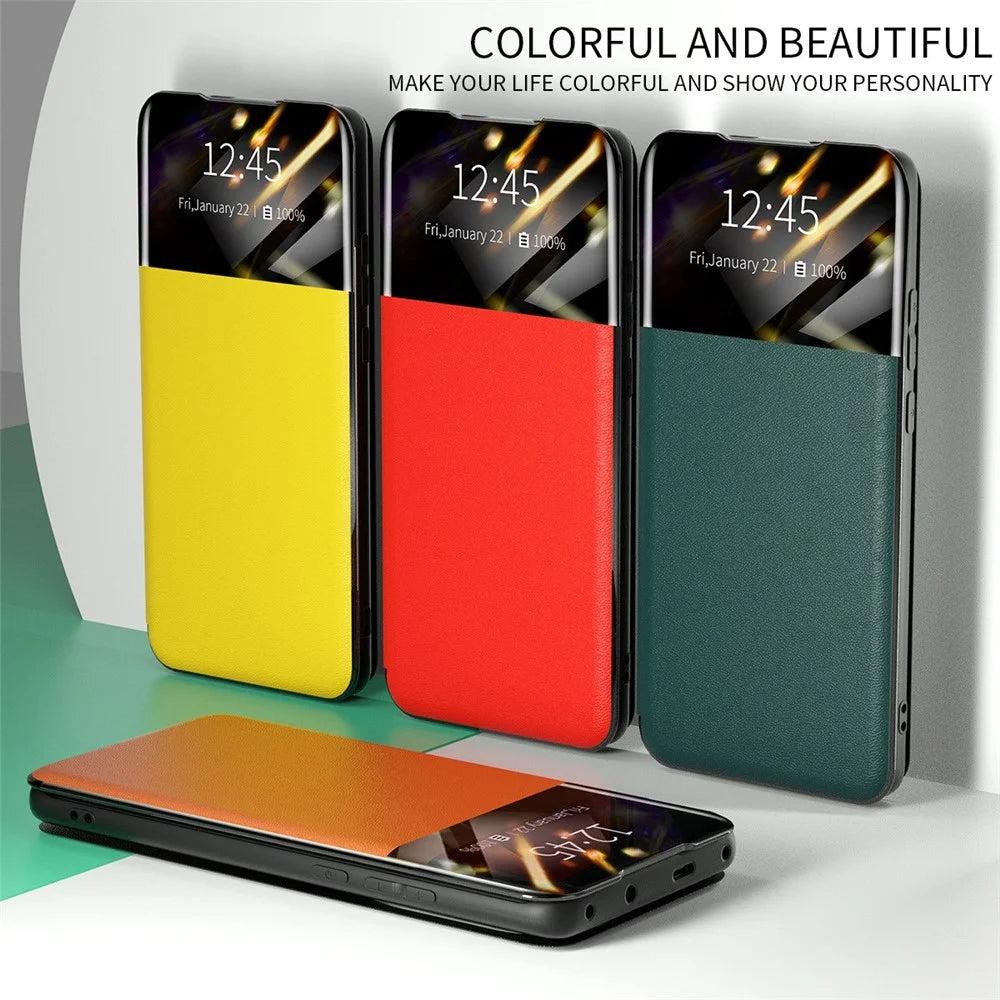 For Samsung Galaxy S21 Ultra 5G Card Holder Stand PU Leather Protective Case View Window Phone Cover - Blackish Green - 7