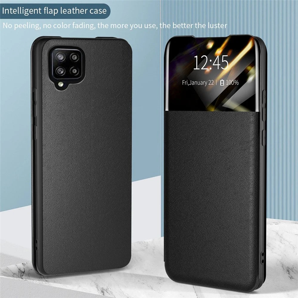 For Samsung Galaxy A42 5G Full Protection Stand Card Slot Phone Case PU Leather Protective Cover with View Window - Red - 4