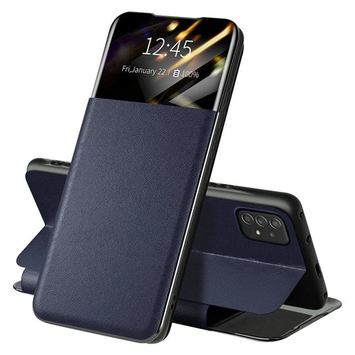 For Samsung Galaxy A72 4G / 5G View Window PU Leather Case Full Protection Card Holder Stand Folio Flip Phone Cover - Blue - 1