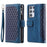 005 Style for Samsung Galaxy S21 Ultra 5G Rhombus Texture Leather Stand Case Zipper Pocket Wallet Phone Cover with Wrist Strap - Blue - 1