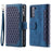 005 Style for Samsung Galaxy S21 FE 5G Rhombus Texture Anti-drop Phone Case PU Leather Zipper Pocket Stand Wallet Cover with Wrist Strap - Blue - 1