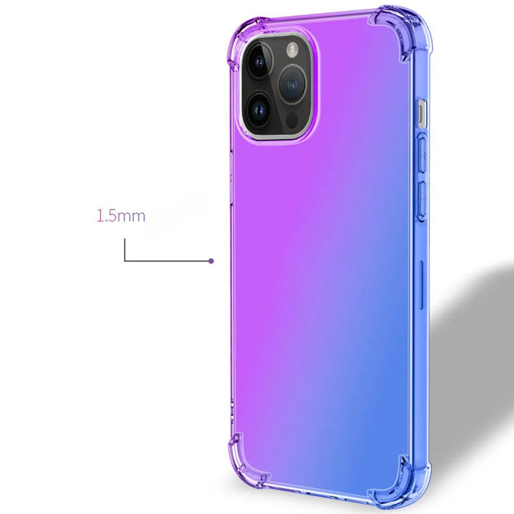 For iPhone 14 Pro Max 6.7 inch Gradient Design Shock Absorption TPU Soft Edge Bumper with Reinforced Corners Protective Cover - Pink / Green - 3
