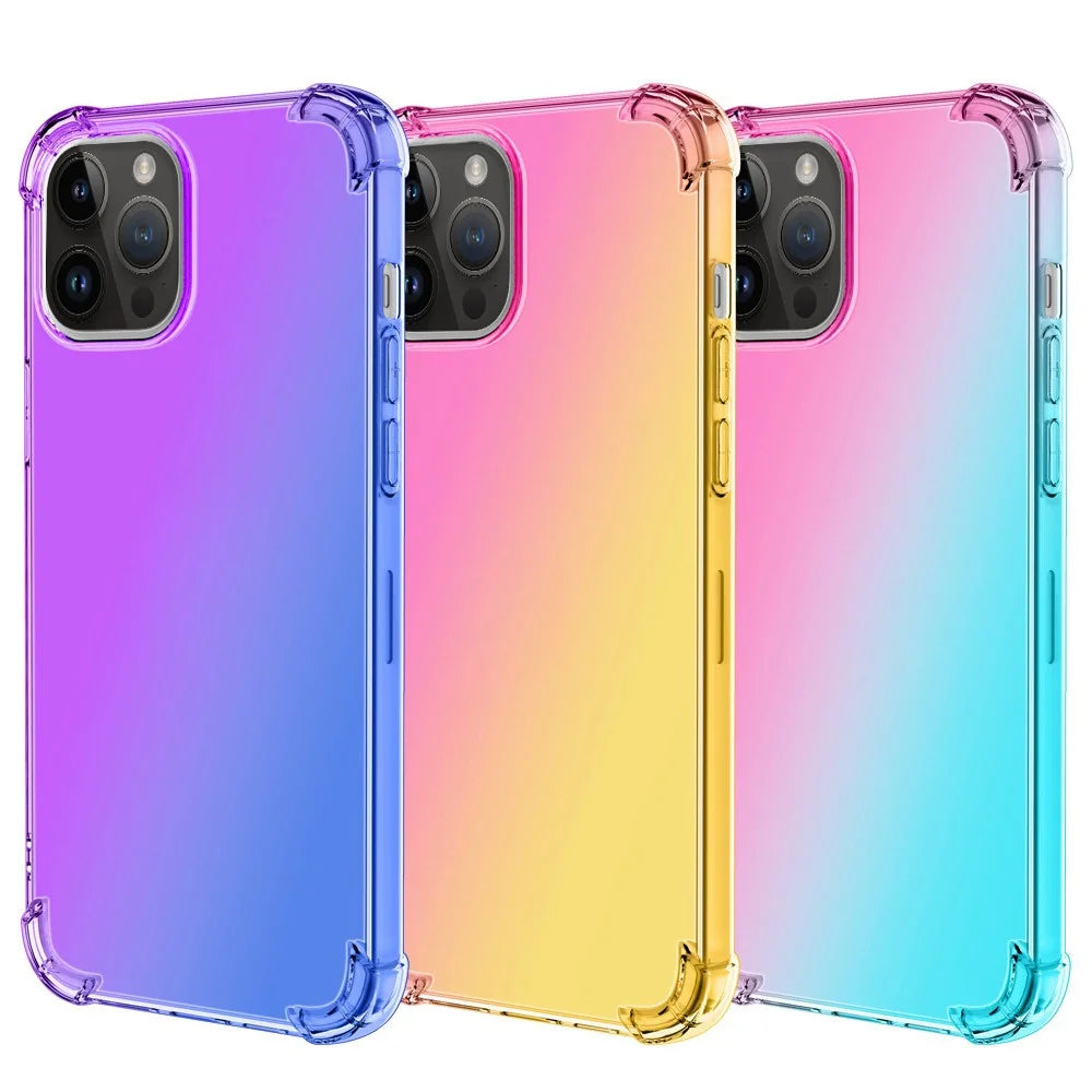 For iPhone 14 Pro Max 6.7 inch Gradient Design Shock Absorption TPU Soft Edge Bumper with Reinforced Corners Protective Cover - Pink / Green - 6