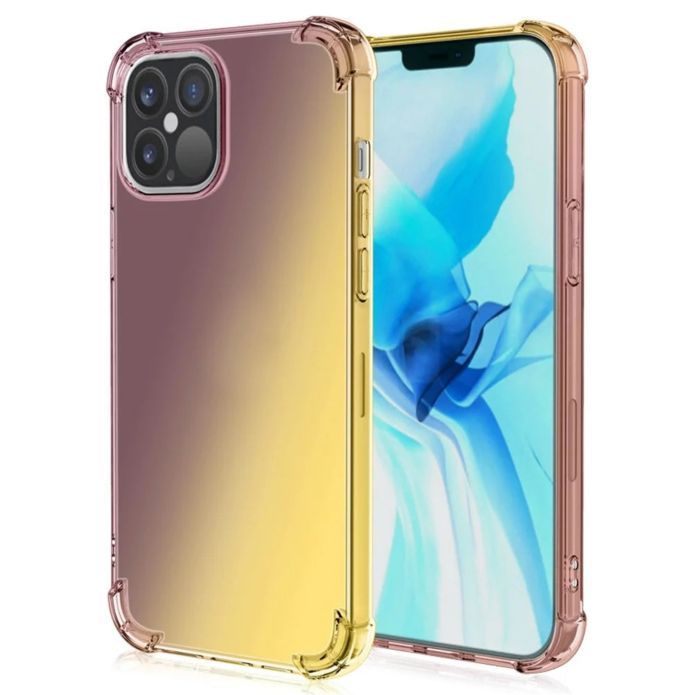 For iPhone 14 6.1 inch Gradient Design Anti-fall Protection TPU Soft Edge Bumper with Reinforced Corners Cellphone Cover - Black / Gold - 1