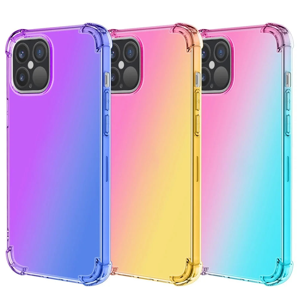 For iPhone 14 6.1 inch Gradient Design Anti-fall Protection TPU Soft Edge Bumper with Reinforced Corners Cellphone Cover - Black / Gold - 6